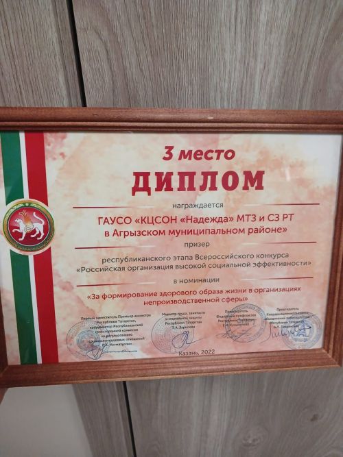 Коллектив КЦСОН  «Надежда» награжден дипломом призера в республиканском этапе Всероссийского конкурса