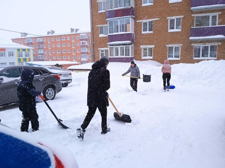 В Агрызе семьи с детьми вышли на субботники по уборке снега