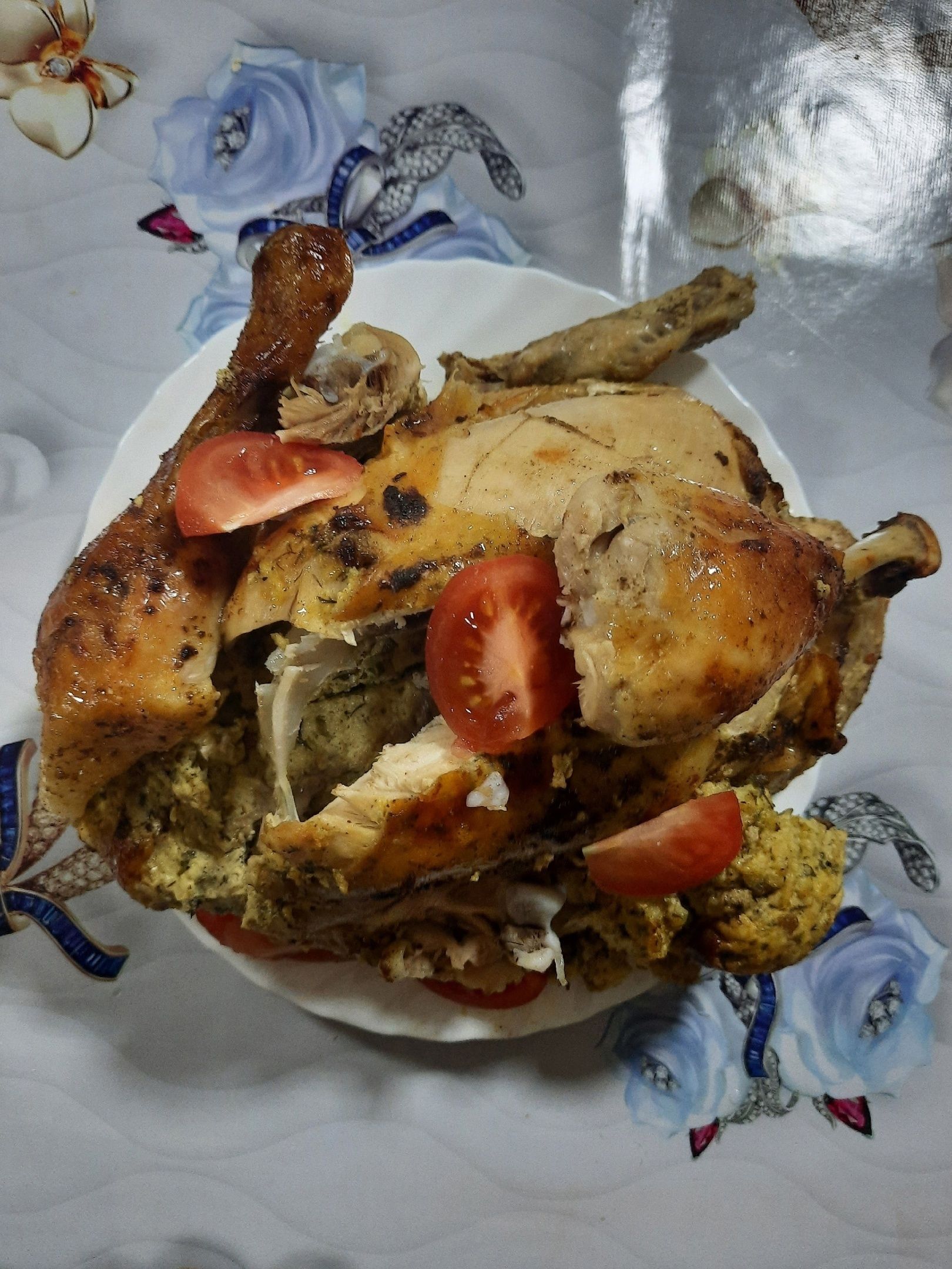 Фаршированная курица и пирог «Хризантема»